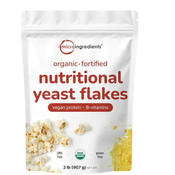 Micro Ingredients Organic Fortified Nutritional Yeast Flakes, 2lb (32oz) | Rich in Vegan Protein, B Vitamins, & Beta-Glucans | Keto Friendly, Dairy Free Cheese Substitute, Non-GMO, Gluten Free