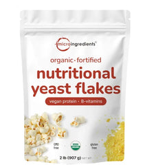 Micro Ingredients Organic Fortified Nutritional Yeast Flakes, 2lb (32oz) | Rich in Vegan Protein, B Vitamins, & Beta-Glucans | Keto Friendly, Dairy Free Cheese Substitute, Non-GMO, Gluten Free