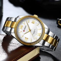 CURREN-Men's Stainless Steel Band Watch, Simple, Round Dial, Casual, Fashion, Water Resistant, Quartz, 8453 - T.T WHITE