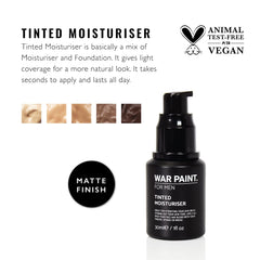 War Paint For Men Tinted Moisturiser & Light Foundation for Face - Vegan Friendly & Cruelty-Free - Natural Looking Makeup For Men - Tan Shade - 30ml