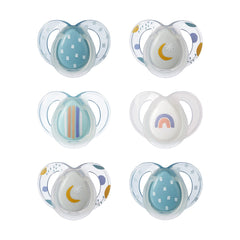 Tommee Tippee Night Time Soothers, Symmetrical Orthodontic Design, BPA-Free Silicone Baglet, 6-18m, Pack of 6 Dummies