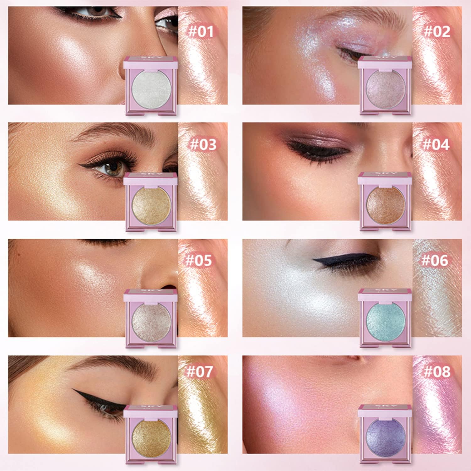 NALACAL Face Highlighter Palette, 8 Colors Smooth Shimmer Highlighter Palette Longlasting, Shiny Face Illuminator Highlighter Makeup, Shimmer Radiant Glow Illuminator de Maquillaje (02 Gilt Purple)
