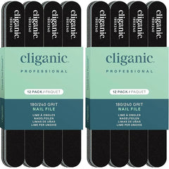 Cliganic 24 Pack Nail File Set: 180/240 Grit | Professional Emery Boards for Natural, Gel & Acrylic Nails | Washable Double Sided Kit