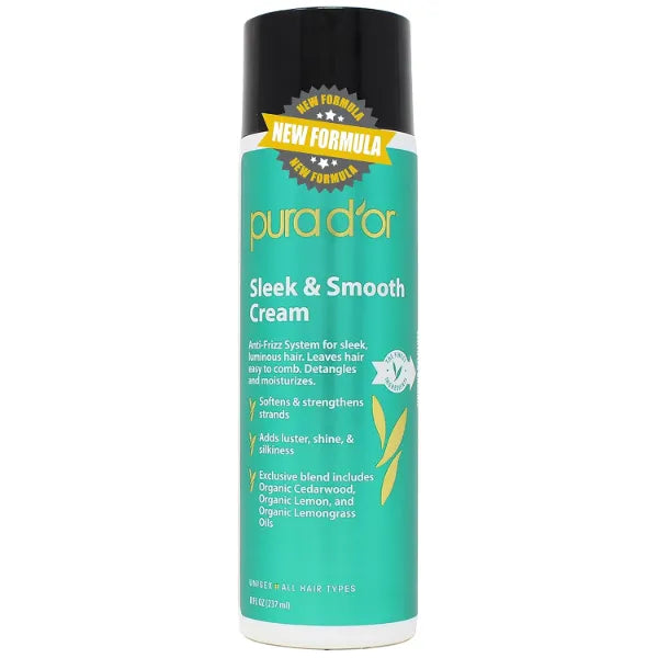 PURA D'OR Sleek & Smooth Cream (8oz) Anti-Frizz Formula For Easy-to-Comb, Detangled, and Moisturized Hair, Softening & Strengthening with Organic Aloe Vera, Cedarwood Oil & Lemongrass Oil