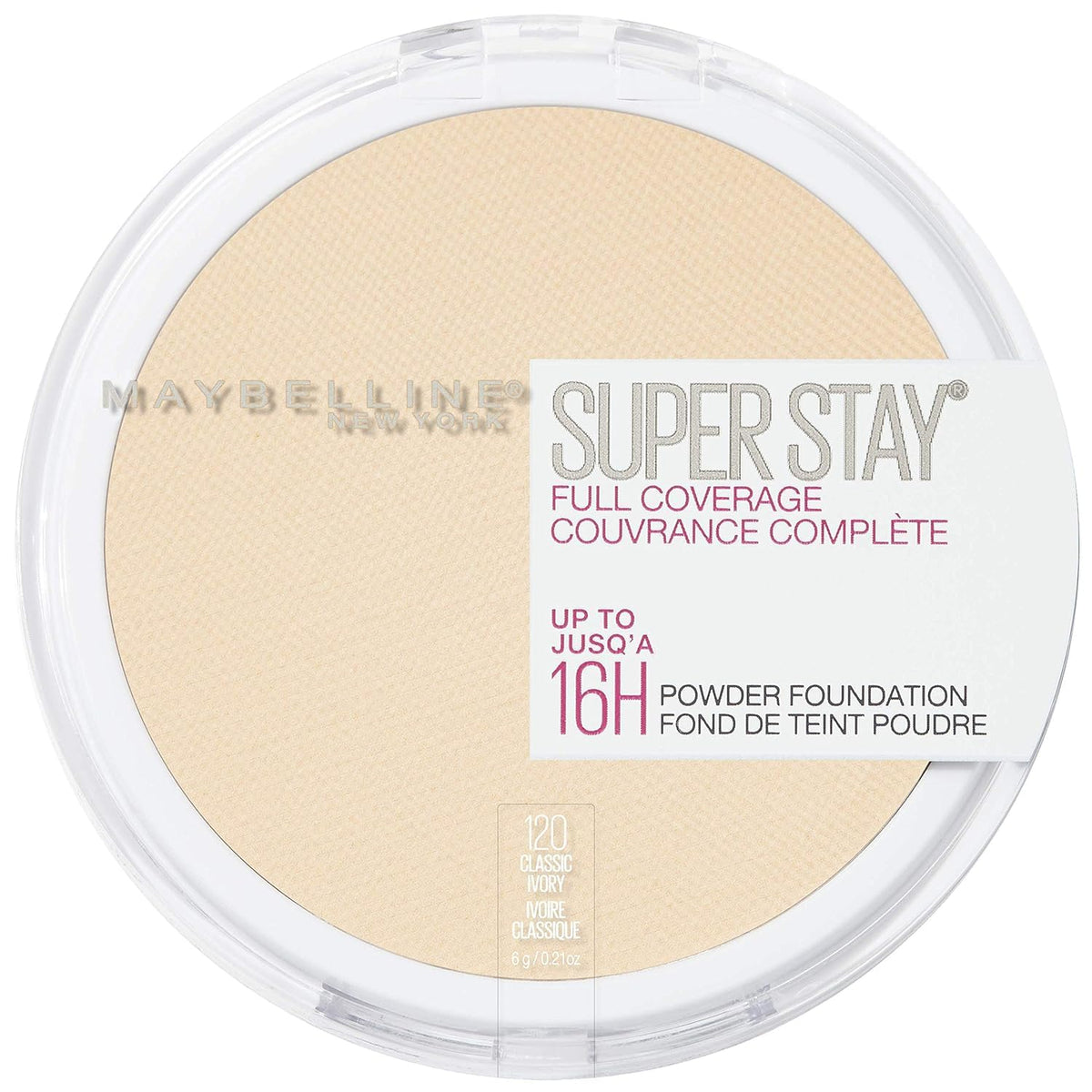 Maybelline Super Stay Full Coverage Powder Foundation Makeup, Up to 16 Hour Wear, Soft, Creamy Matte Foundation, Classic Ivory, 1 Count