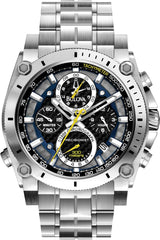 Bulova Men's Icon High Precision Quartz Chronograph Watch, Curved Mineral Crystal, 300m Water Resistant, Continuous Sweeping Secondhand, Luminous Markers - Silver
