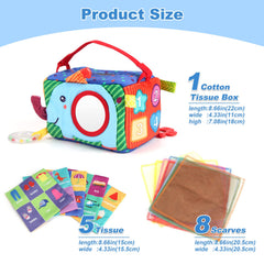 Jenilily My First Tissue Box with Tummy Time Mirror, Montessori Toy Baby Infants Newborns Kids Educational Preschool Learning 3-6-9-12 Months Development STEM Gift