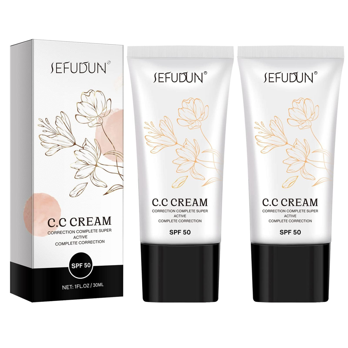 Castove CC Cream, 2-Pack Self-Adjusting CC Cream for Mature Skin, Super Active CC Foundation with SPF 50 for Tone Correction on Face and Body