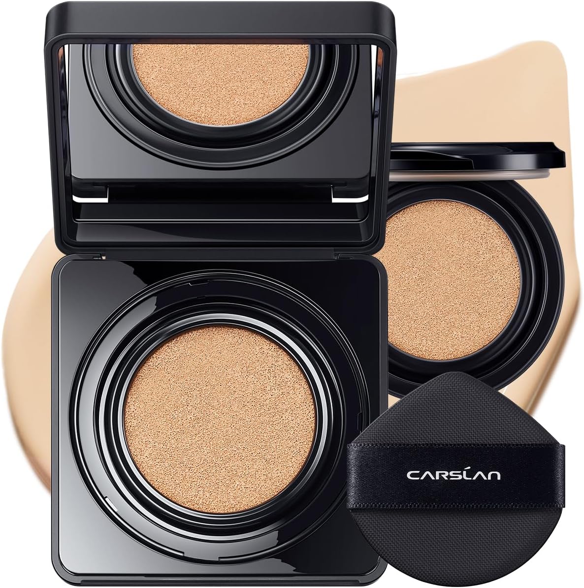 CARSLAN Black Magnet Cushion Foundation - Full Buildable Coverage, Moisturizing, Lightweight, 16H Long-Lasting Glow Looking, Refill Included, 02.Ivory White
