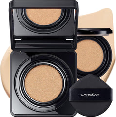 CARSLAN Black Magnet Cushion Foundation - Full Buildable Coverage, Moisturizing, Lightweight, 16H Long-Lasting Glow Looking, Refill Included, 02.Ivory White