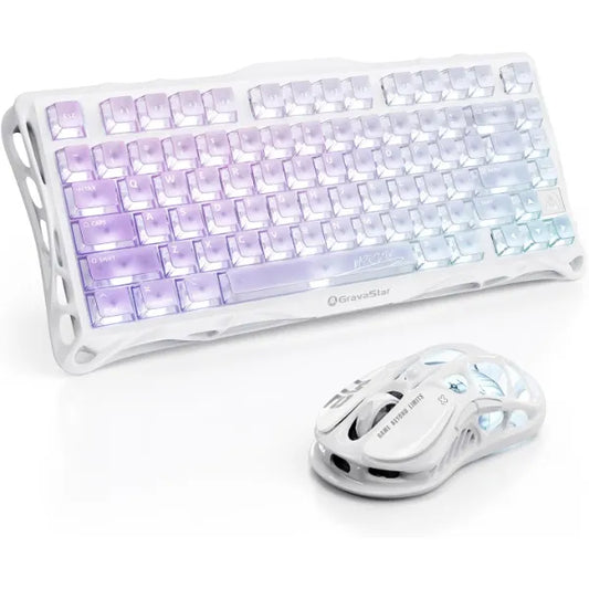 GravaStar Mercury K1 Lite Keyboard Crystal Aurora & M2 Mouse Opaline White