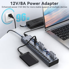 ACASIS Powered 16 Ports USB 3.2 Hub, 10Gbps Data Transfer, 96W Adapter