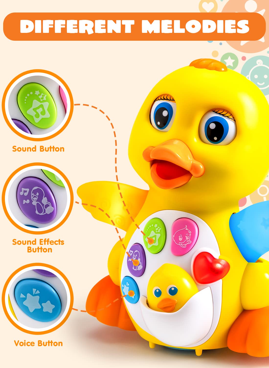 JOYIN Dancing Walking Yellow Duck Baby Toy with Music and LED Light Up for Infants, Musical Toy Babies Toddlers Interactive Learning Development