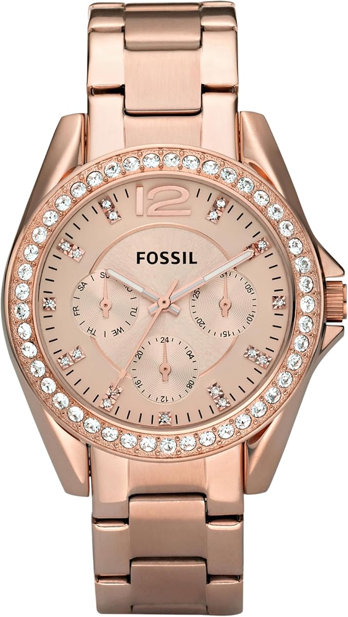 Fossil Women's Riley Stainless Steel Crystal-Accented Multifunction Quartz Watch, Riley Multifunction - ES2811 Rose Gold