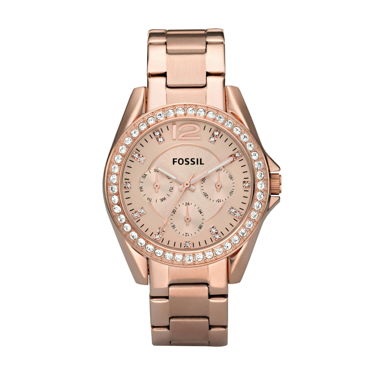 Fossil Women's Riley Stainless Steel Crystal-Accented Multifunction Quartz Watch, Riley Multifunction - ES2811 Rose Gold