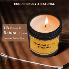 FRAGSCEN Sandalwood Candles, Candles for Home Scented, Natural Soy Candles, Mothers Day Gifts, Candles Gifts for Women, Aromatherapy Candles for Stress Relief, 7oz 40 Hours