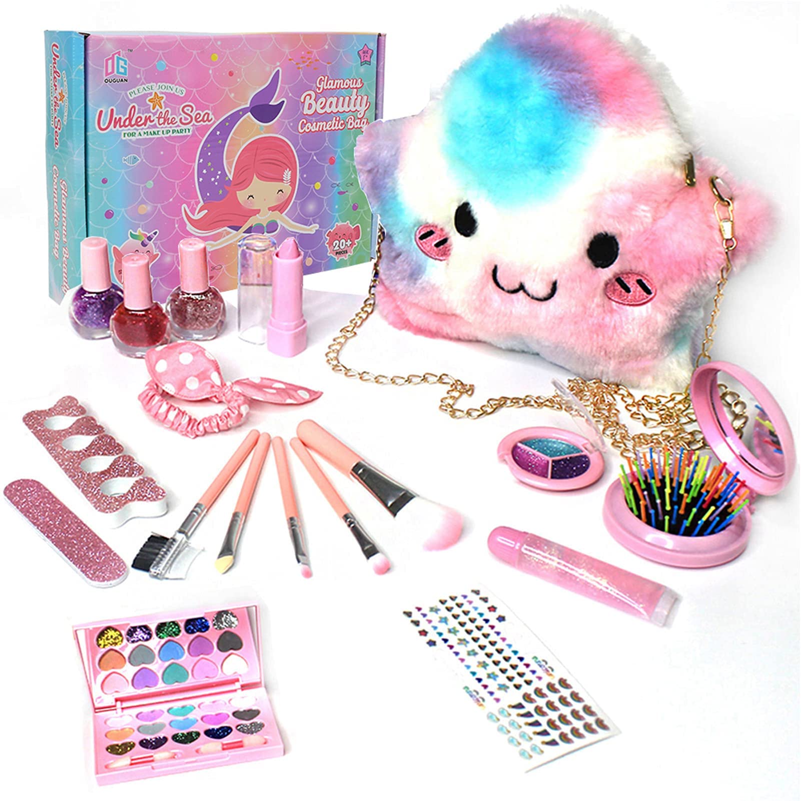 Pepisky Girls Makeup Set,Children's Makeup Kit for Princess Make Up Box Cosmetics Kit Toys Pretend Play Makeup Beauty Birthday Gift Toys Gift