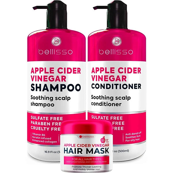 BELLISSO Apple Cider Vinegar Conditioner and Apple Cider Vinegar Shampoo and Apple Cider Vinegar Deep Conditioning Mask