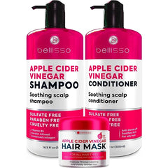 BELLISSO Apple Cider Vinegar Conditioner and Apple Cider Vinegar Shampoo and Apple Cider Vinegar Deep Conditioning Mask