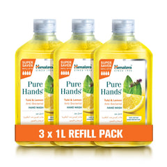 Himalaya Pure Hands Tulsi & Lemon Hand Wash (1000ml x 3) - Natural Germ Protection, Refreshing Citrus Scent, Moisturizing Formula