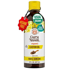 GuruNanda Castor Oil Organic (8 Fl oz) - 100% Pure & Natural, Cold Pressed & Hexane-Free, Hydrating Carrier Oil for Skin, Hair, Eyebrows & Eyelashes Growth