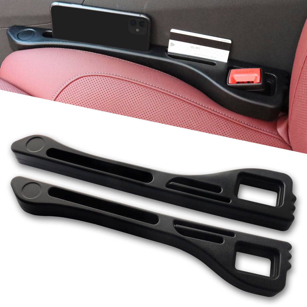 YXNXLIGHT Car Seat Gap Filler Set Of 2, Multifunctional Seat Side Gap Filler With Exclusive Slots For Coins, Phone & Cards, Universal Fit Pocket Organizer For Car SUV