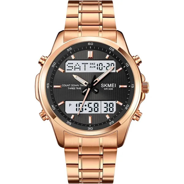 SKMEI Men Stainless Steel Electronic Watch  Waterproof 2049,Band-Color: Rose Gold