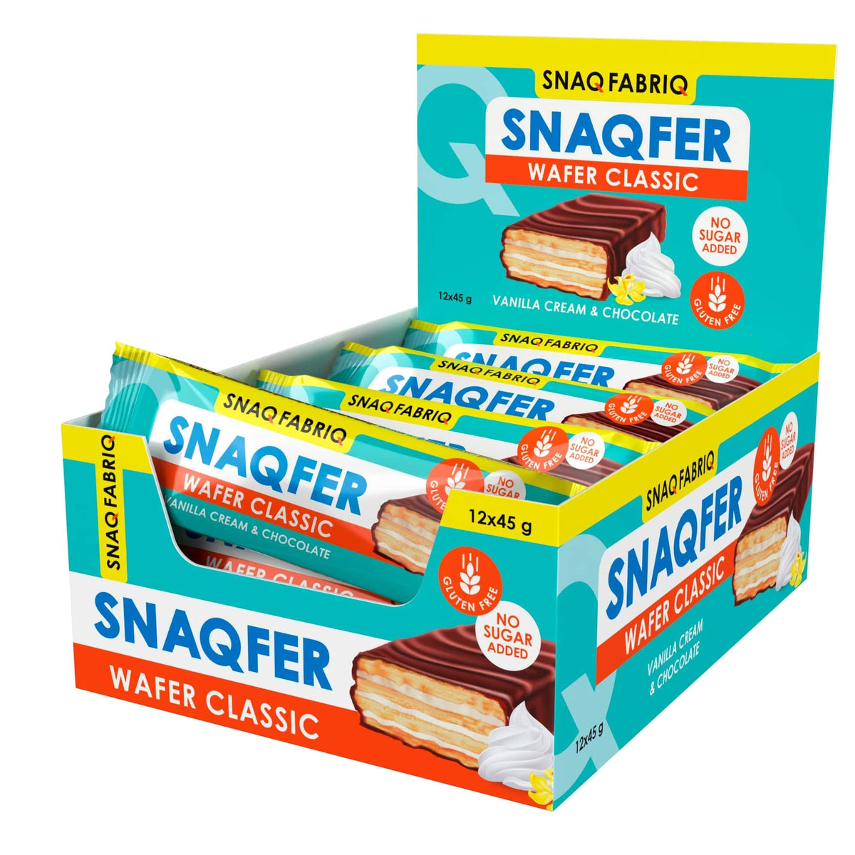 Snaq Fabriq Snaqfer Wafer with Vanilla Cream and Chocolate Flavor, Gluten Free and No Sugar Added - 12x45g