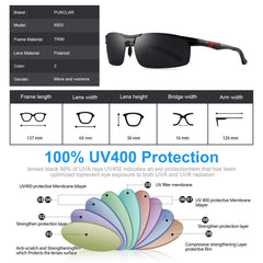PUKCLAR Mens Driving Sunglasses Polarized Sports Sunglasses Al-Mg Metal Frame Cycling Fishing Golf Goggles