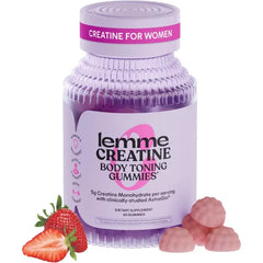 Lemme Creatine Monohydrate Gummies for Women and Men, 5g Dose to Support Lean Muscle, Strength, Recovery, Cognitive Health, w/Ginseng for Absorption, Sour Strawberry, NSF Certified, 60 Gummies