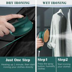 SKY-TOUCH 2 in 1 Mini Steam Iron : Portable Handheld Steamer with Cup 20s Fast Heating Garment Steamer for Home Travel Dormitory Dress Shirts Green
