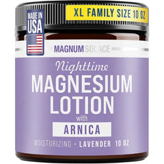 Magnum Solace Magnesium Lotion with Arnica Highly Concentrated Magnesium for Muscles & Joints Apply to Legs or Feet Before Bed Skin Friendly, Large 10 oz
