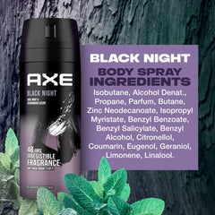 Axe Men Deodorant Body Spray for Long Lasting Odour Protection, Black Night, 48 hours Irresistible Fragrance,150ml