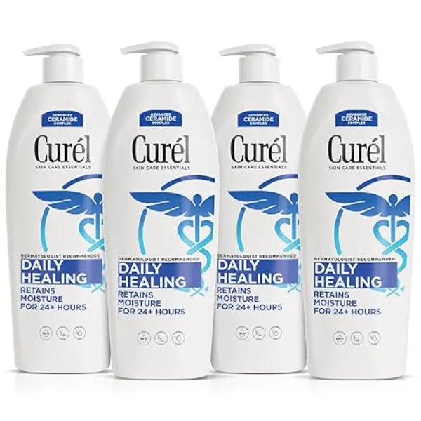 Curel Daily Healing Body Lotion for Dry Skin, Dermatologist Recommended Hydrating Body Lotion with Advanced Ceramides Complex, 20 Oz, Pack of 4
