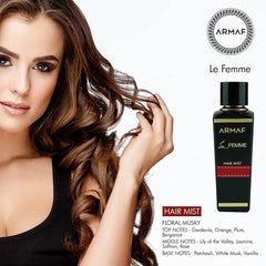 Armaf Perfume Le Femme Hair Mist For Women, 80 ml - fragrance, all hair type, alcohol free, hair spray perfumes for women