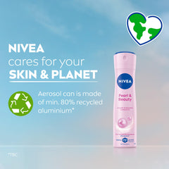 NIVEA Pearl & Beauty Antiperspirant Deodorant Spray for Women, Soft & Smooth, 48H Active Protection, 0% Alcohol, with Pearl Extract and Avocado Oil, 150ml