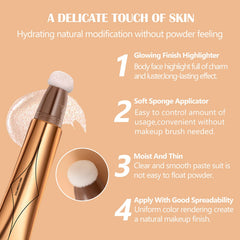 DAGEDA Highlighter Beauty Women Wand, Shimmer Liquid Face Highlighter, Smooth Creamy Liquid Highlighter Stick with Soft Cushion Applicator, Waterproof Body Face Glowing Highlighter Makeup (04)