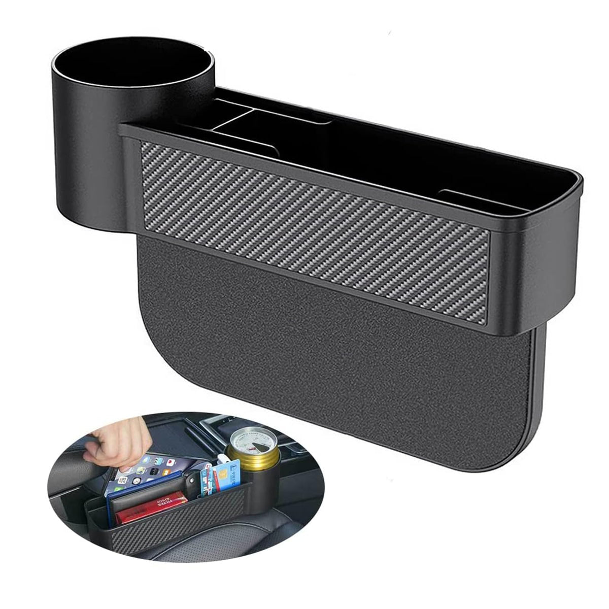 Joyzzz Car Seat Gap Filler Organizer, Plastic Car Seat Gap Filler, Car Seat Organizer with Cup Holder, Practical Car Organizer for Car Accessories Interior,Holding Phone, Wallet, Cup (Black)