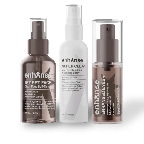 ENHANSE The Rescue Routine, Super Clean Face Mist & Under Eye Gel & Jet Set Face Clear Self Tanner Spray