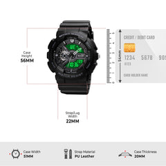 SKMEI Men's Digital Sports Watch, LED Square Large Face Analog Quartz Wrist Watch with Multi-Time Zone Waterproof Stopwatch