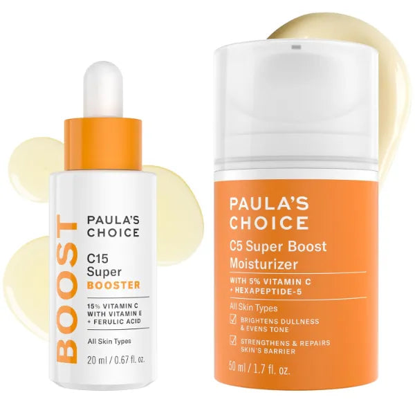 Paula's Choice BOOST C15 Super Booster, 15% Vitamin C Serum for Face (20ML) & C5 Super Boost Face Moisturizer with 5% Vitamin C & Squalane Daily Lotion for Discoloration, Uneven Tone, Fine Lines (50ML)