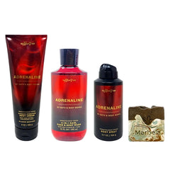 Bath & Body Works Adrenaline - Body Cream, Body Wash and Body Spray with a Cabin Spice Soap - full sized