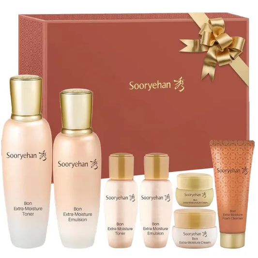 Sooryehan Bon Extra Moisture Korean Skin Care Gift Set (13.01 Fl Oz) - Luxury Premium High-end by LG Beauty. Hydrating Toner, Emulsion Lotion, Cleansing Foam, Eye Cream