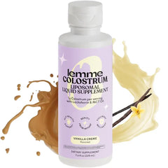 Lemme Colostrum Coffee Creamer for Gut, Skin, Hair & Healthy Aging, Sugar Free Liposomal & Grass Fed 1g Colostrum w/Lactoferrin, MCT Oil, Immunoglobulins, Vanilla Creme Flavored