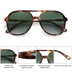 SOJOS Retro Vintage Polarized Sunglasses Double Bridge Brow Bar Square Aviators SJ2174