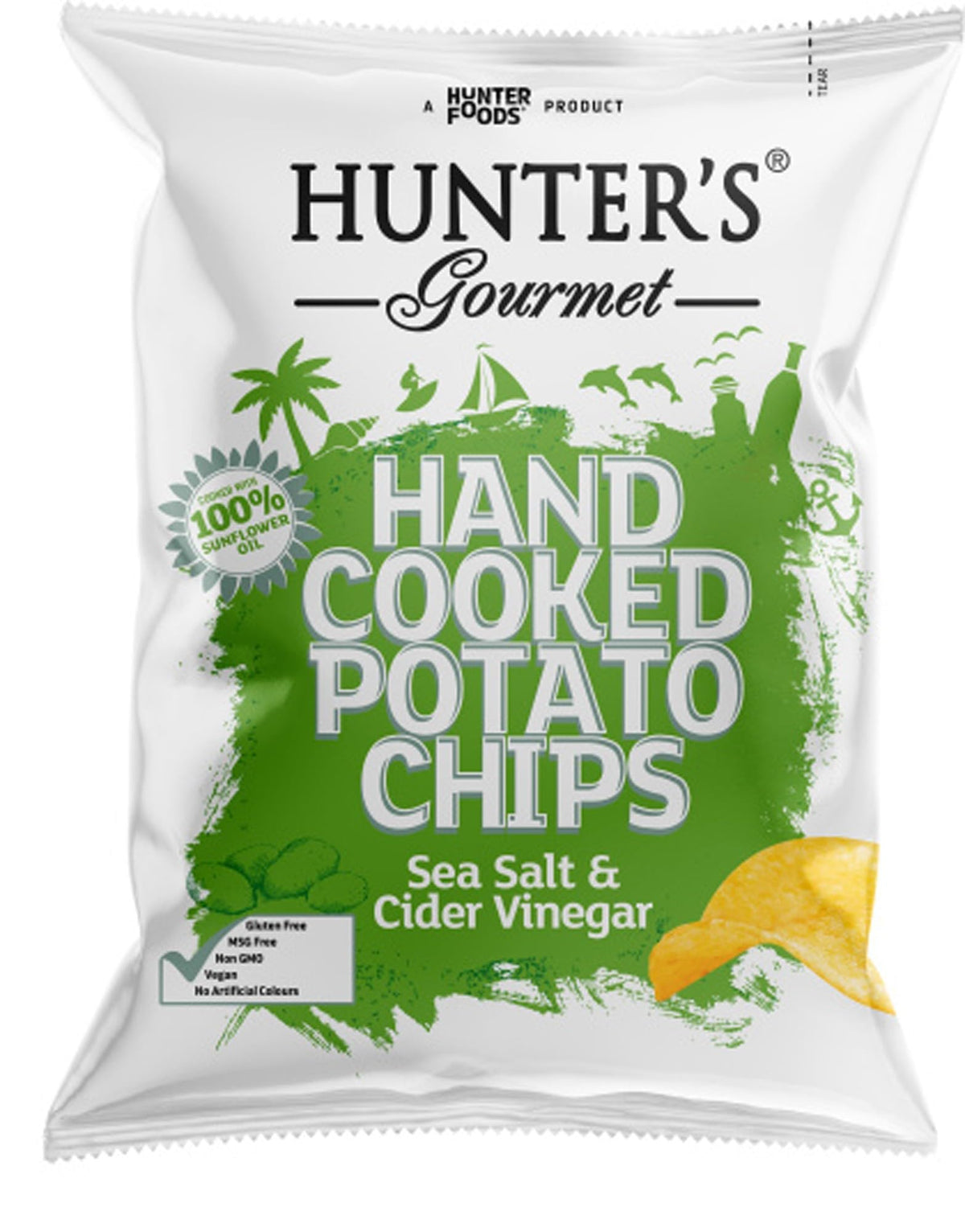 Hunter's Gourmet Sea Salt & Cider Vinegar Hand Cooked Potato Chips - 125g