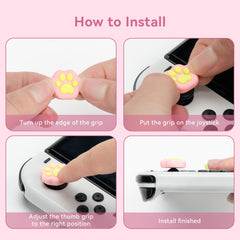 GeekShare Cat Paw Shape Thumb Grip Caps,Soft Silicone Joystick Cover Compatible with Switch/OLED/Switch Lite,4PCS (PinkYellow)