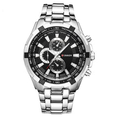 CURREN Men's Chrono Watch Rose Gold Stainless Steel Case Black Bezel Black Dial 3 Subdials Stainless Steel Case
