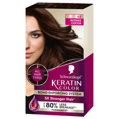 Schwarzkopf Keratin Color Permanent Hair Dye 4.6 Intense Cocoa, One Application - Salon-inspired permanent hair color, for up to 80% less breakage than untreated hair and 100% gray coverage