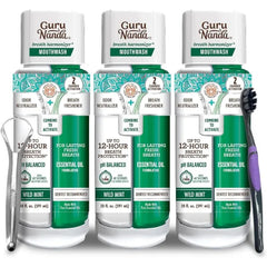 GuruNanda Dual Barrel Breath Harmonizer Mouthwash - Freshens Breath - Alcohol & Fluoride Free with Sodium Chlorite & Essential Oils - Wild Mint Flavor, 3 Pack